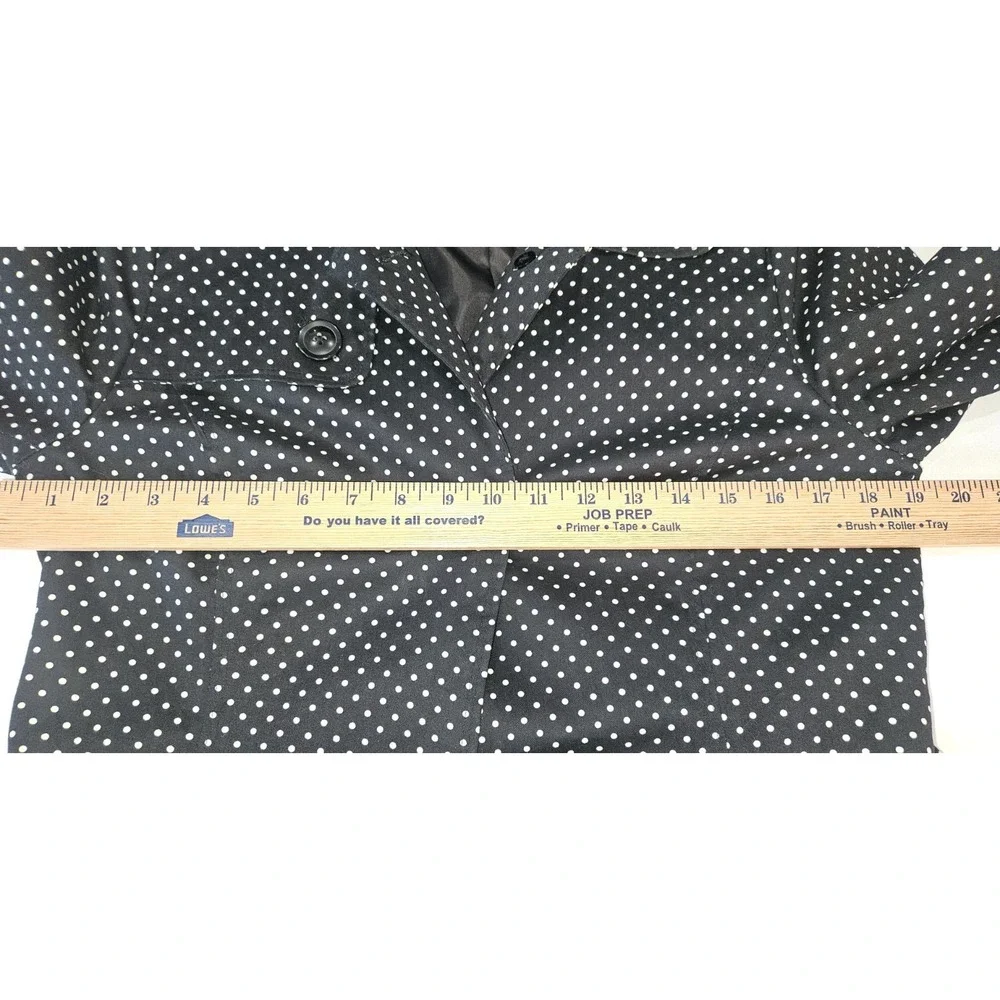 London Fog Black Trench Coat Polka Dot SMALL Mid-Length Jacket Button Front Belt